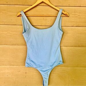 Zara Light Blue Scoop-Neck Bodysuit Medium Low Back Thong Bodysuit Tank Top